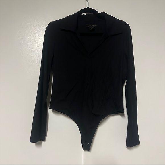 House of Harlow black ribbed bodysuit long sleeve collared collar Size L - Picture 2 of 7